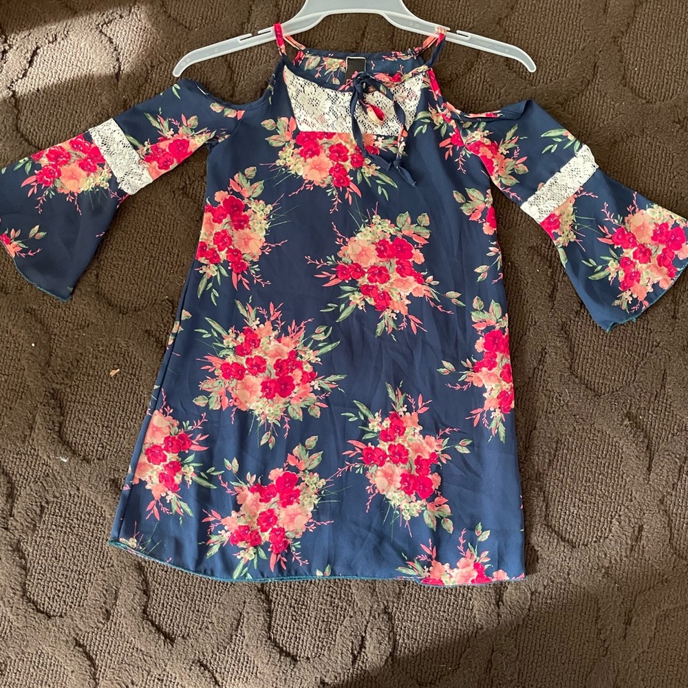 Very Cute🥰Cold Shoulder Blue Floral💐Dress👗By Pinc 🎀 Kids Sz 10